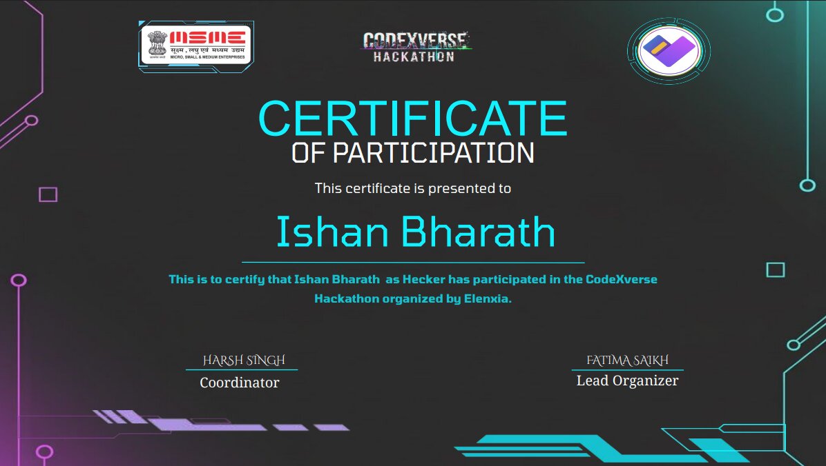 Elenxia Edutech hackathon certificate